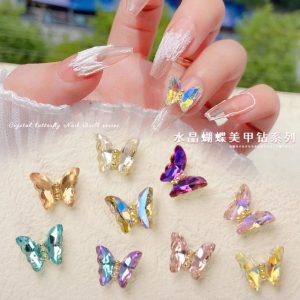 10 pack Mixed colors Diamond butterfly nail charms