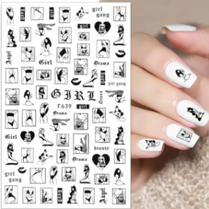 Nail Art Sticker Woman Abstract Black and White