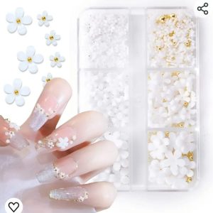 3D Flower Nail Charms white Mixed sizes 6 Grids