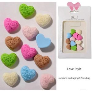 12pcs pack 3D Teddy Ice Cream Donuts Love Hearts Nail Art Charms Manicure Decoration