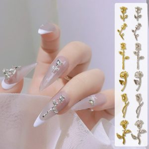 12PCS 3D Metal Rose Nail Art Charms
