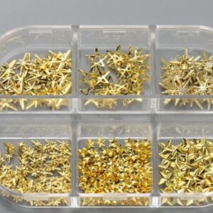 6 Grid 3D Pointed Gold Stars Nail Art Charms Set